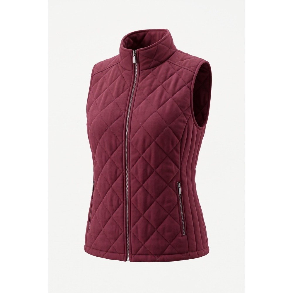 Croft & Barrow Burgundy Quilted Zip Up Vest Petite Medium Mock Neck Sleeveless